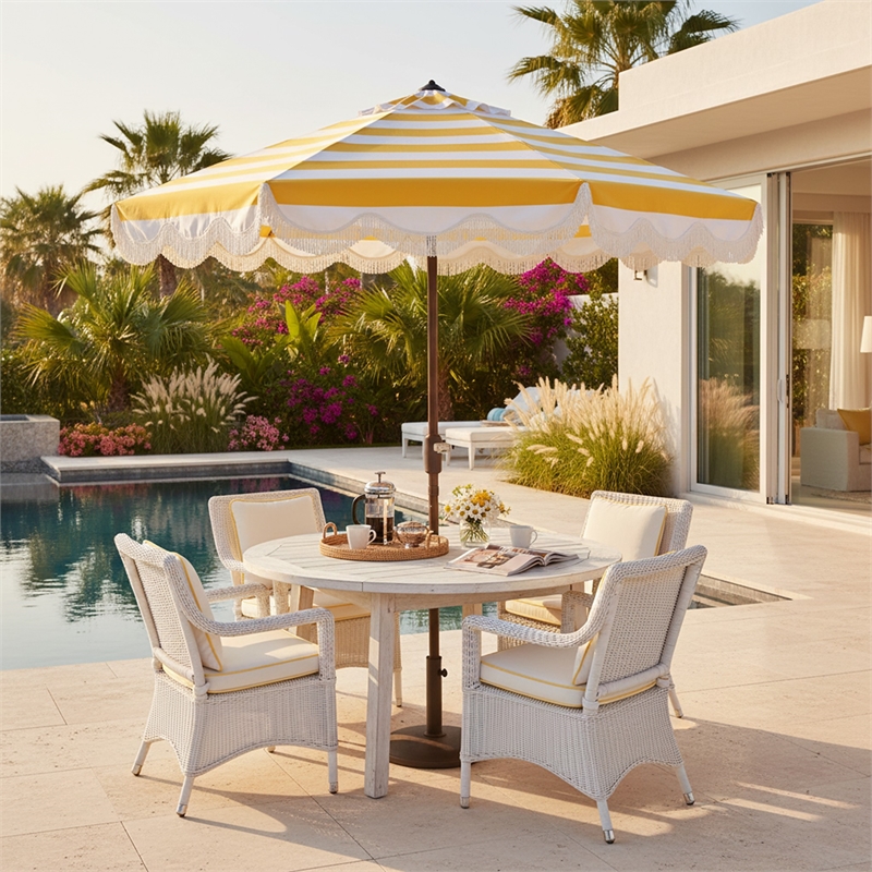 Safavieh Lucerna  9 Ft Metal and Fabric Crank Umbrella in Yellow