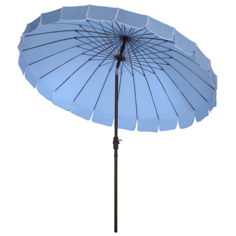 Safavieh Panza 9 Ft Metal and Fabric Crank Umbrella in Baby Blue