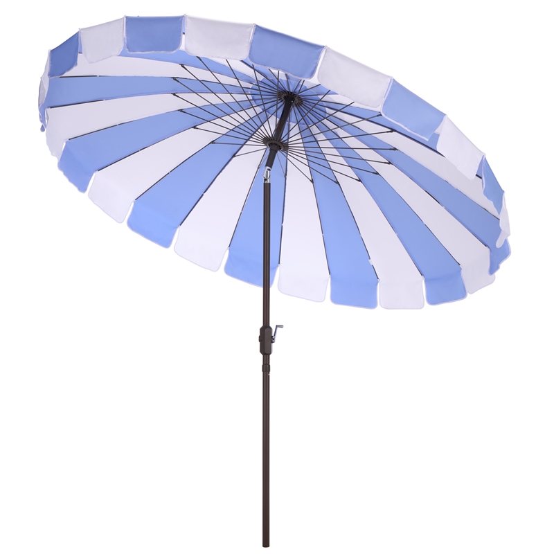 Safavieh Buti 9 Ft Metal and Fabric Crank Umbrella in Baby Blue