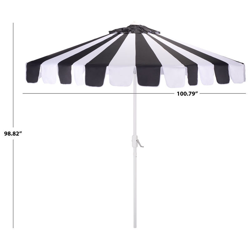 Safavieh Meze  9 Ft Metal and Fabric Crank Umbrella in Black / White