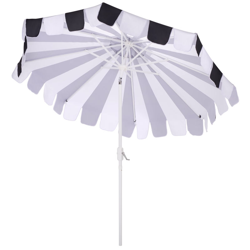 Safavieh Meze  9 Ft Metal and Fabric Crank Umbrella in Black / White