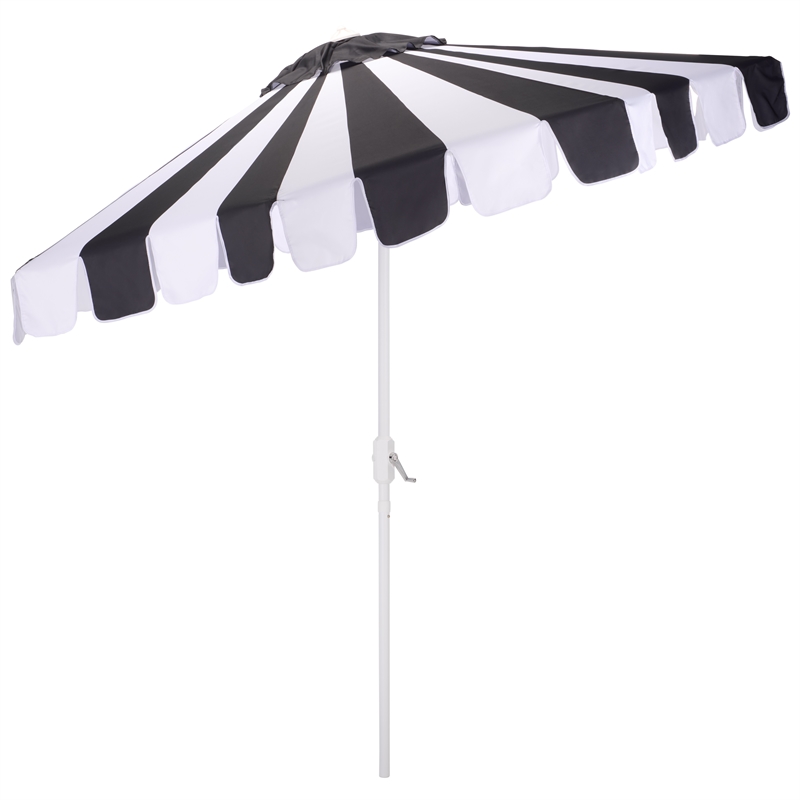 Safavieh Meze  9 Ft Metal and Fabric Crank Umbrella in Black / White