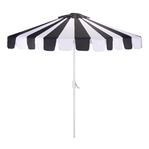 Safavieh Meze  9 Ft Metal and Fabric Crank Umbrella in Black / White