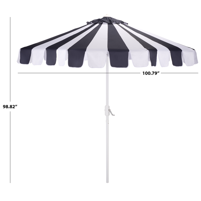 Safavieh Meze  9 Ft Metal and Fabric Crank Umbrella  in Navy / White