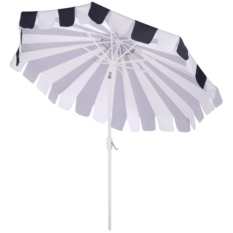 Safavieh Meze  9 Ft Metal and Fabric Crank Umbrella  in Navy / White