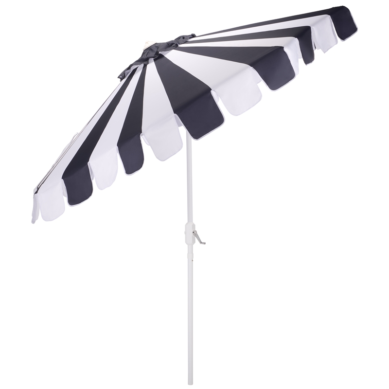 Safavieh Meze  9 Ft Metal and Fabric Crank Umbrella  in Navy / White