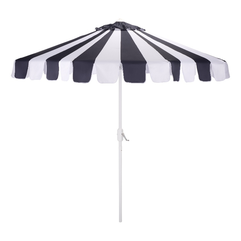 Safavieh Meze  9 Ft Metal and Fabric Crank Umbrella  in Navy / White