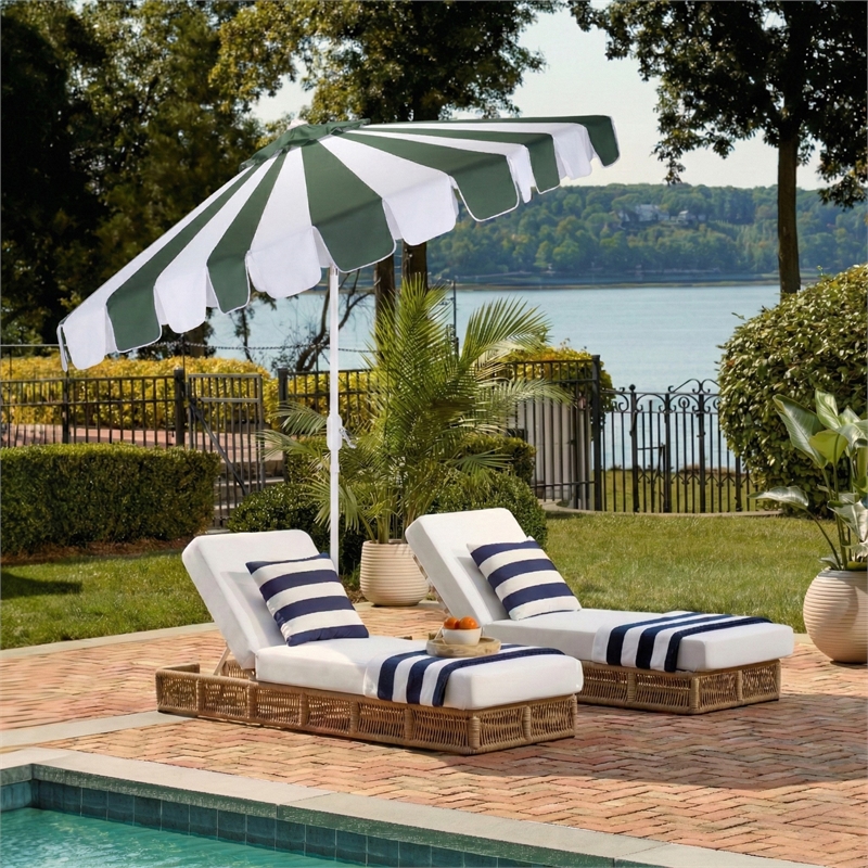 Safavieh Meze  9 Ft Metal and Fabric Crank Umbrella  in Green  / White