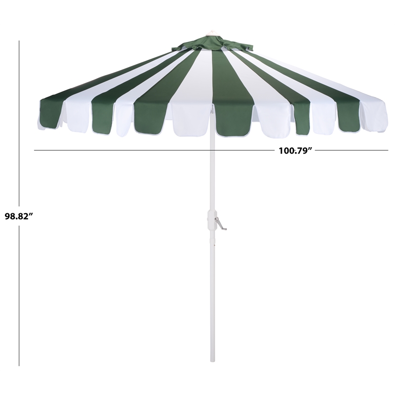 Safavieh Meze  9 Ft Metal and Fabric Crank Umbrella  in Green  / White