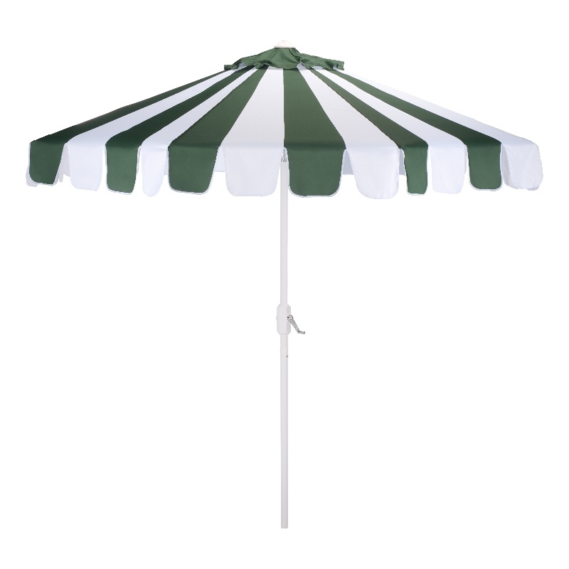 Safavieh Meze  9 Ft Metal and Fabric Crank Umbrella  in Green  / White
