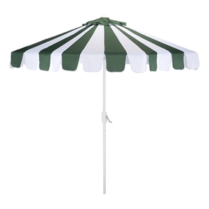 Safavieh Meze  9 Ft Metal and Fabric Crank Umbrella  in Green  / White