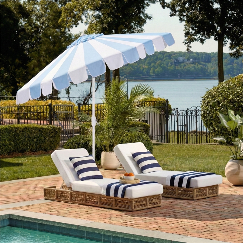 Safavieh Meze  9 Ft Metal and Fabric Crank Umbrella in Baby Blue / White