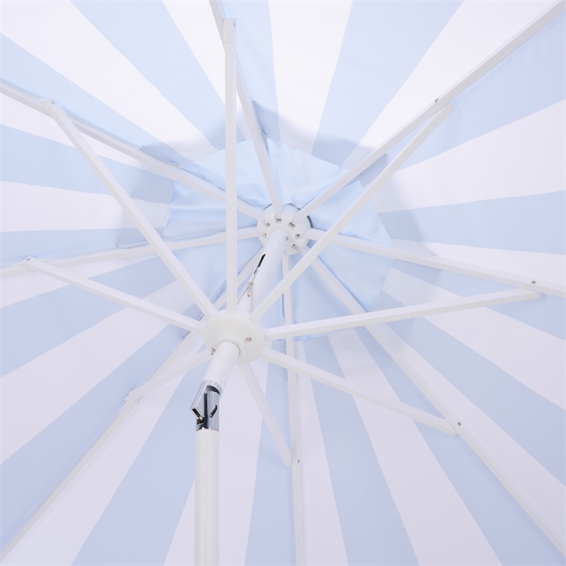 Safavieh Meze  9 Ft Metal and Fabric Crank Umbrella in Baby Blue / White