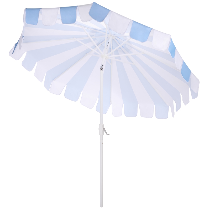 Safavieh Meze  9 Ft Metal and Fabric Crank Umbrella in Baby Blue / White