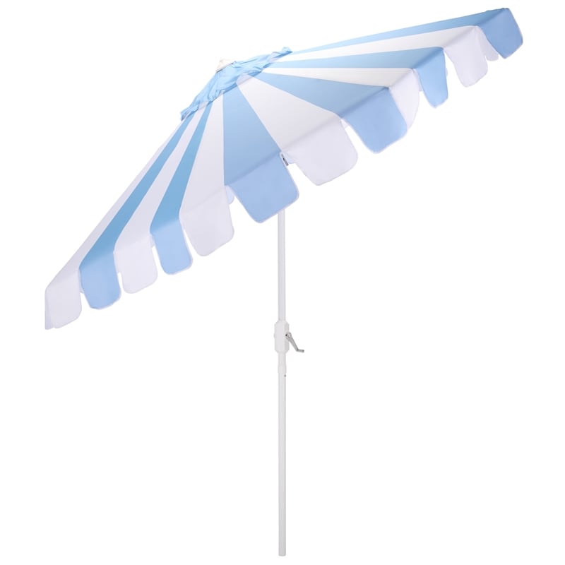 Safavieh Meze  9 Ft Metal and Fabric Crank Umbrella in Baby Blue / White
