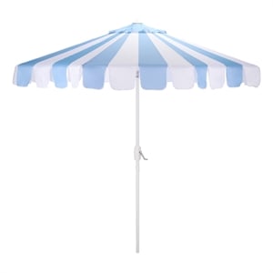 Safavieh Meze  9 Ft Metal and Fabric Crank Umbrella in Baby Blue / White