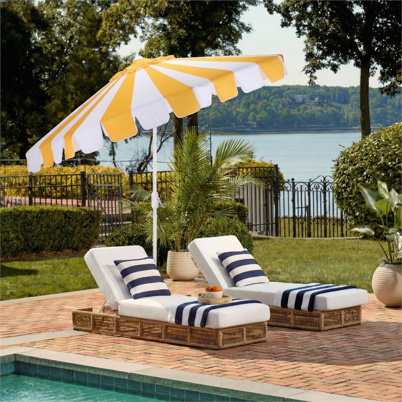 Safavieh Meze  9 Ft Metal and Fabric Crank Umbrella in Yellow / White