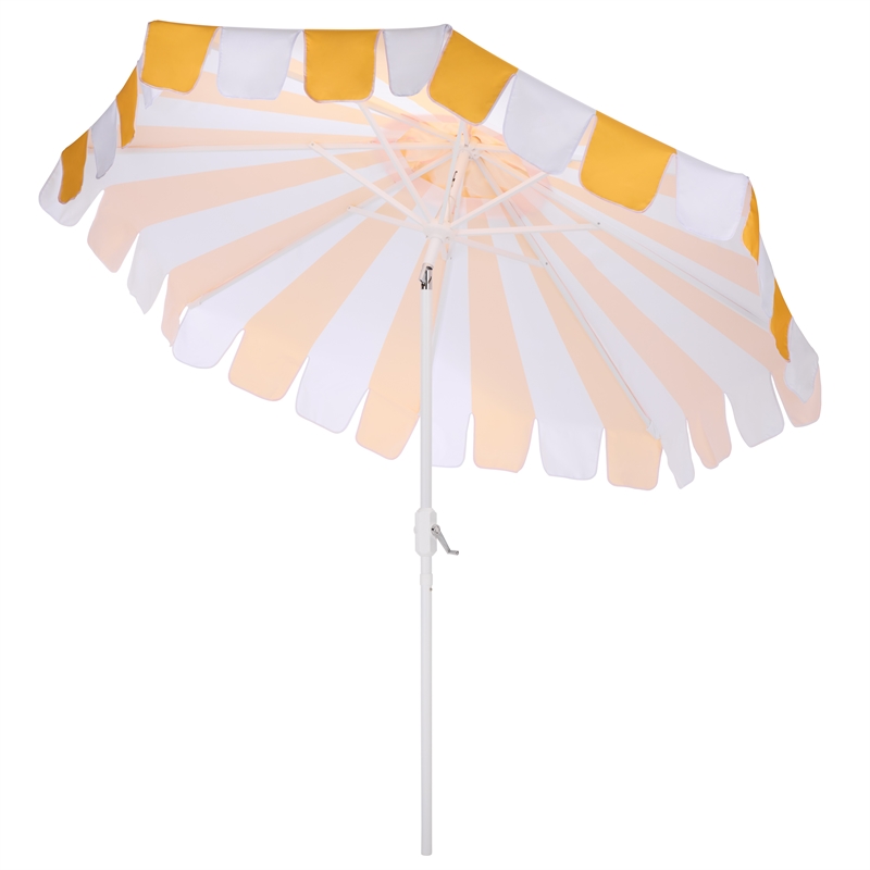 Safavieh Meze  9 Ft Metal and Fabric Crank Umbrella in Yellow / White