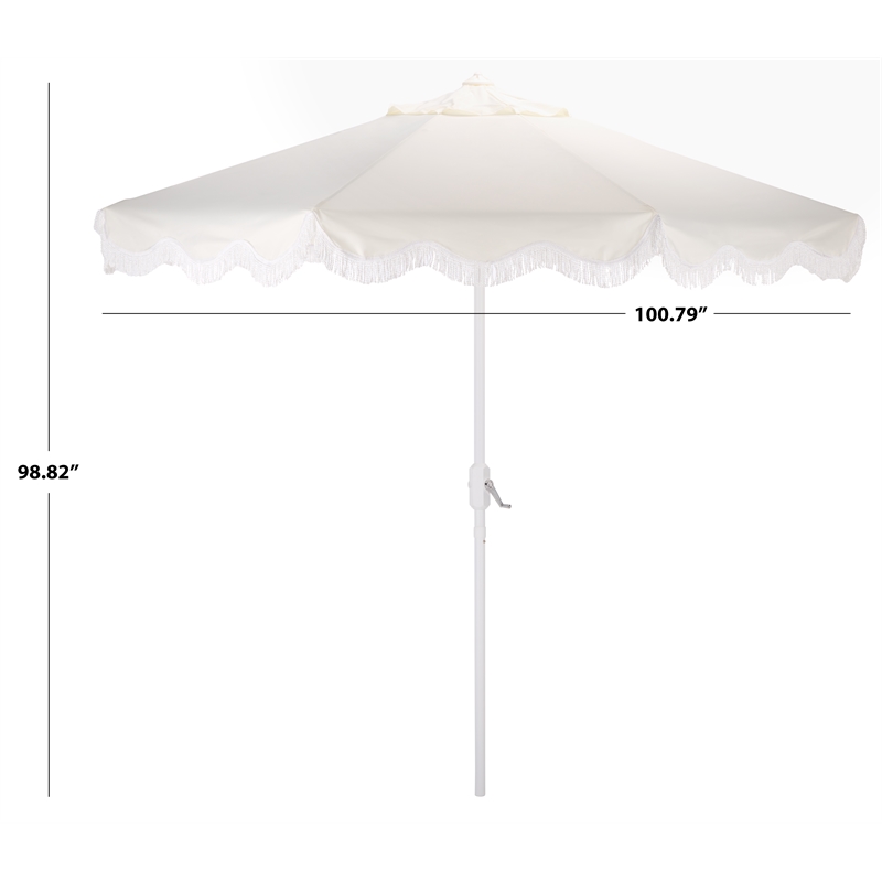 Safavieh Torsa 9 Ft Metal and Fabric Crank Umbrella in Ivory / White