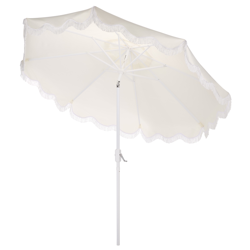 Safavieh Torsa 9 Ft Metal and Fabric Crank Umbrella in Ivory / White
