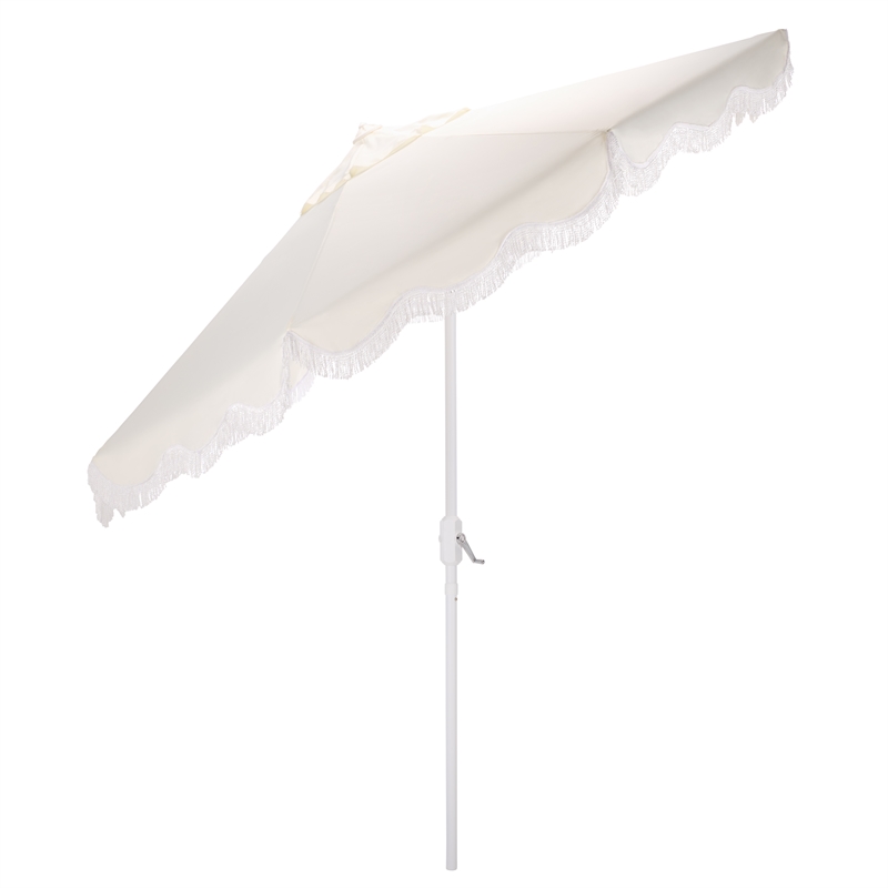 Safavieh Torsa 9 Ft Metal and Fabric Crank Umbrella in Ivory / White