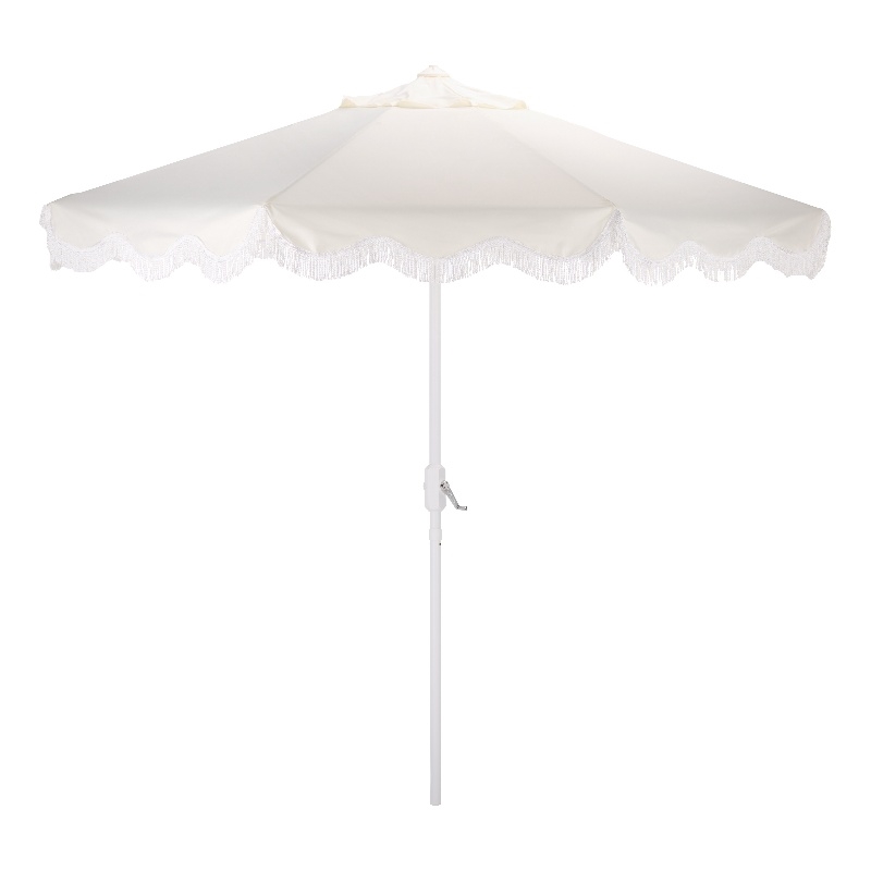 Safavieh Torsa 9 Ft Metal and Fabric Crank Umbrella in Ivory / White