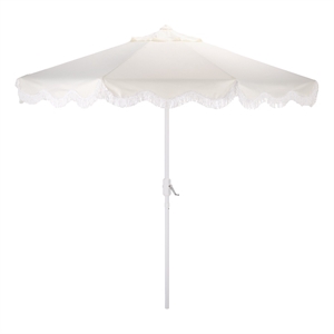 Safavieh Torsa 9 Ft Metal and Fabric Crank Umbrella in Ivory / White