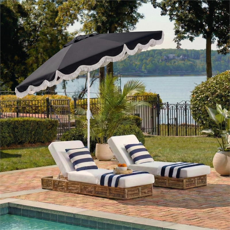 Safavieh Torsa 9 Ft Metal and Fabric Crank Umbrella in Navy / White