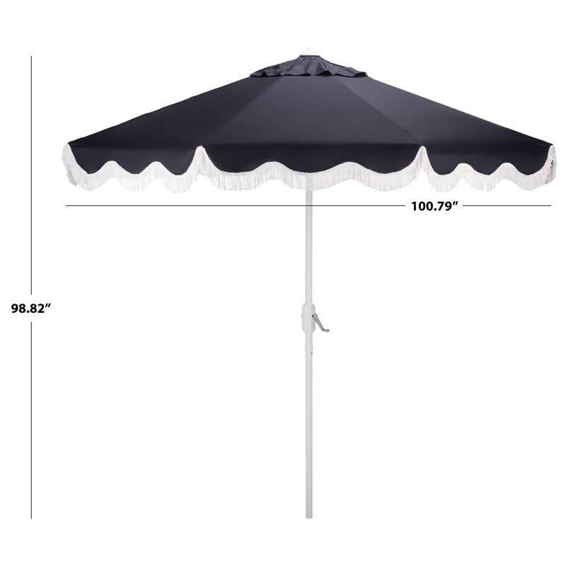 Safavieh Torsa 9 Ft Metal and Fabric Crank Umbrella in Navy / White