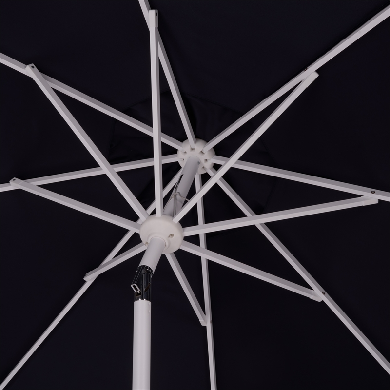 Safavieh Torsa 9 Ft Metal and Fabric Crank Umbrella in Navy / White