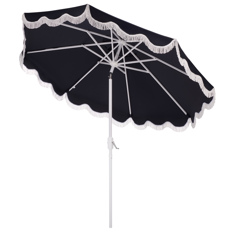 Safavieh Torsa 9 Ft Metal and Fabric Crank Umbrella in Navy / White
