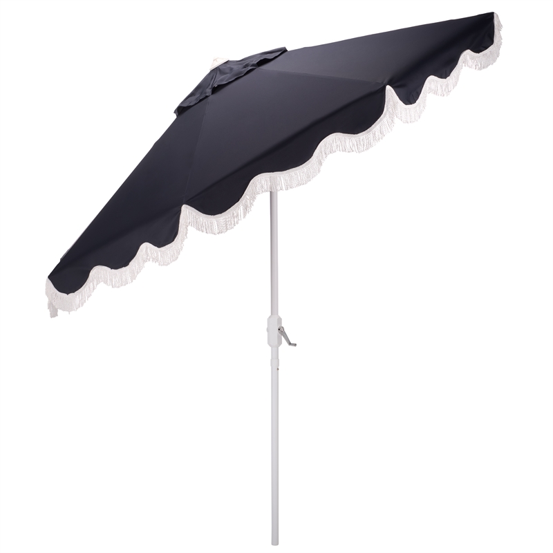 Safavieh Torsa 9 Ft Metal and Fabric Crank Umbrella in Navy / White