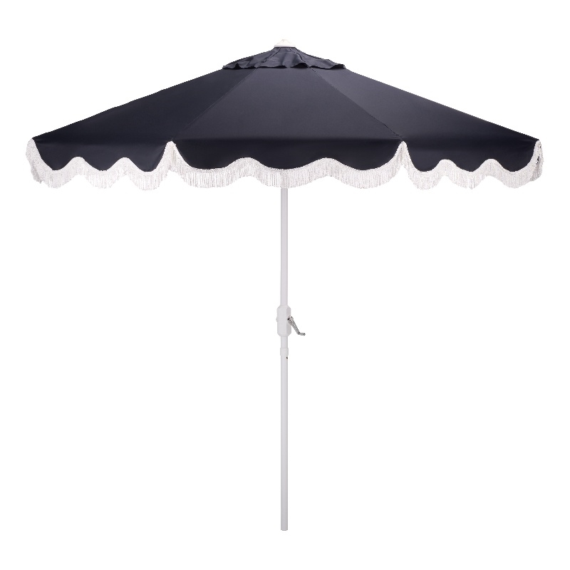 Safavieh Torsa 9 Ft Metal and Fabric Crank Umbrella in Navy / White
