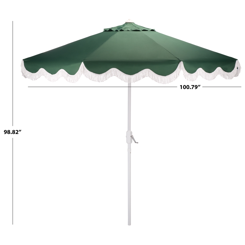 Safavieh Torsa 9 Ft Metal and Fabric Crank Umbrella in Green / White
