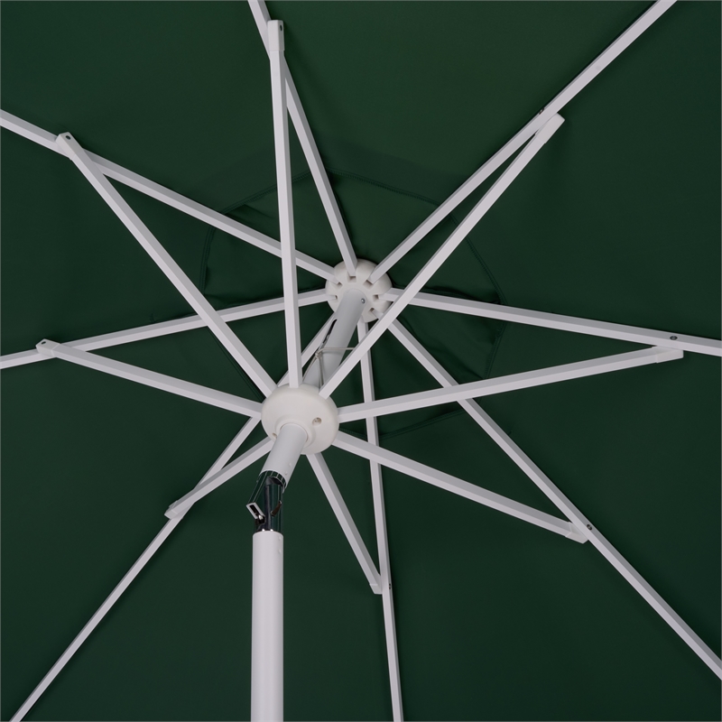 Safavieh Torsa 9 Ft Metal and Fabric Crank Umbrella in Green / White