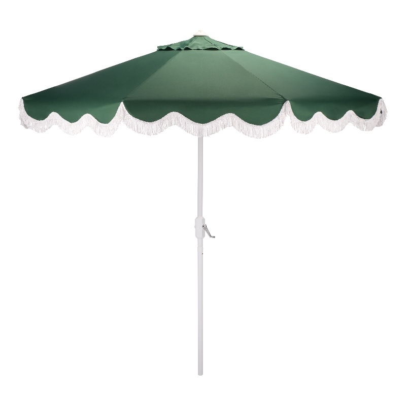 Safavieh Torsa 9 Ft Metal and Fabric Crank Umbrella in Green / White