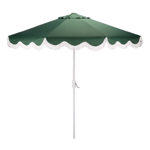 Safavieh Torsa 9 Ft Metal and Fabric Crank Umbrella in Green / White