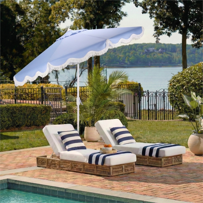 Safavieh Torsa 9 Ft Metal and Fabric Crank Umbrella in Baby Blue / White