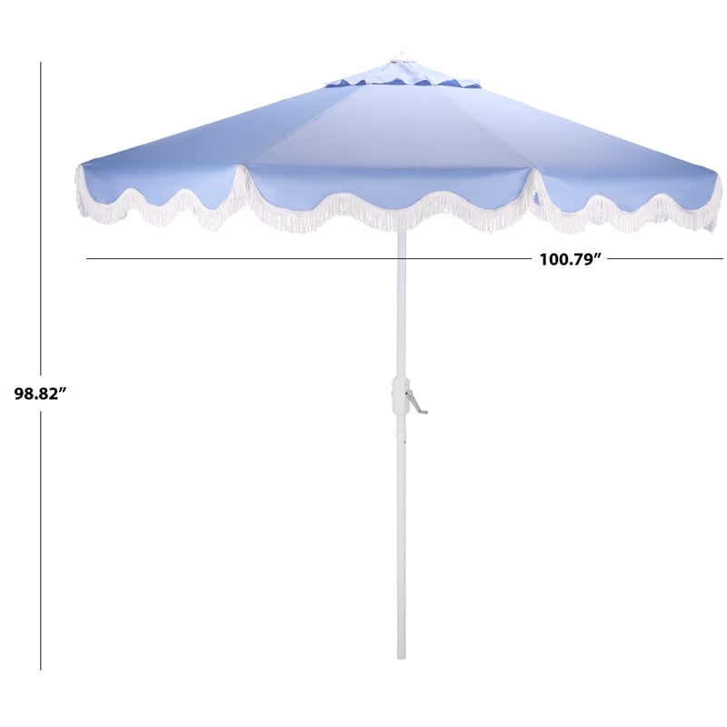 Safavieh Torsa 9 Ft Metal and Fabric Crank Umbrella in Baby Blue / White