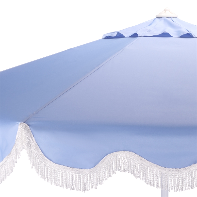 Safavieh Torsa 9 Ft Metal and Fabric Crank Umbrella in Baby Blue / White