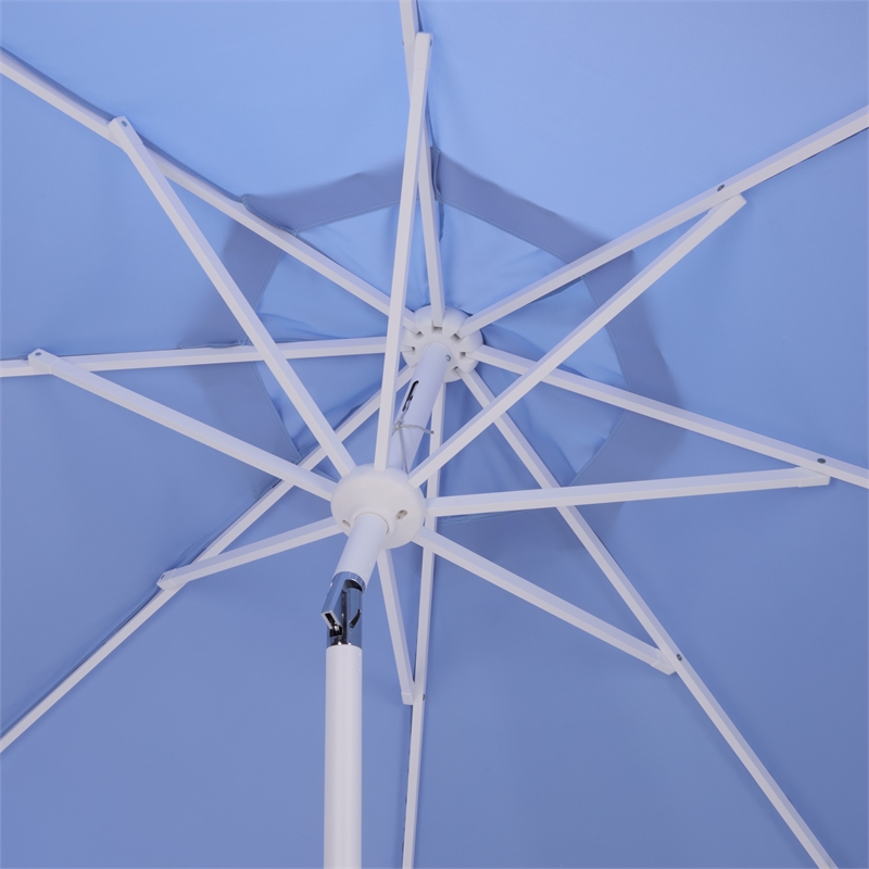 Safavieh Torsa 9 Ft Metal and Fabric Crank Umbrella in Baby Blue / White