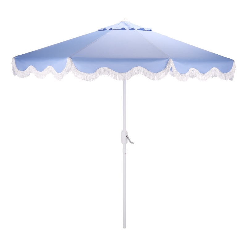 Safavieh Torsa 9 Ft Metal and Fabric Crank Umbrella in Baby Blue / White