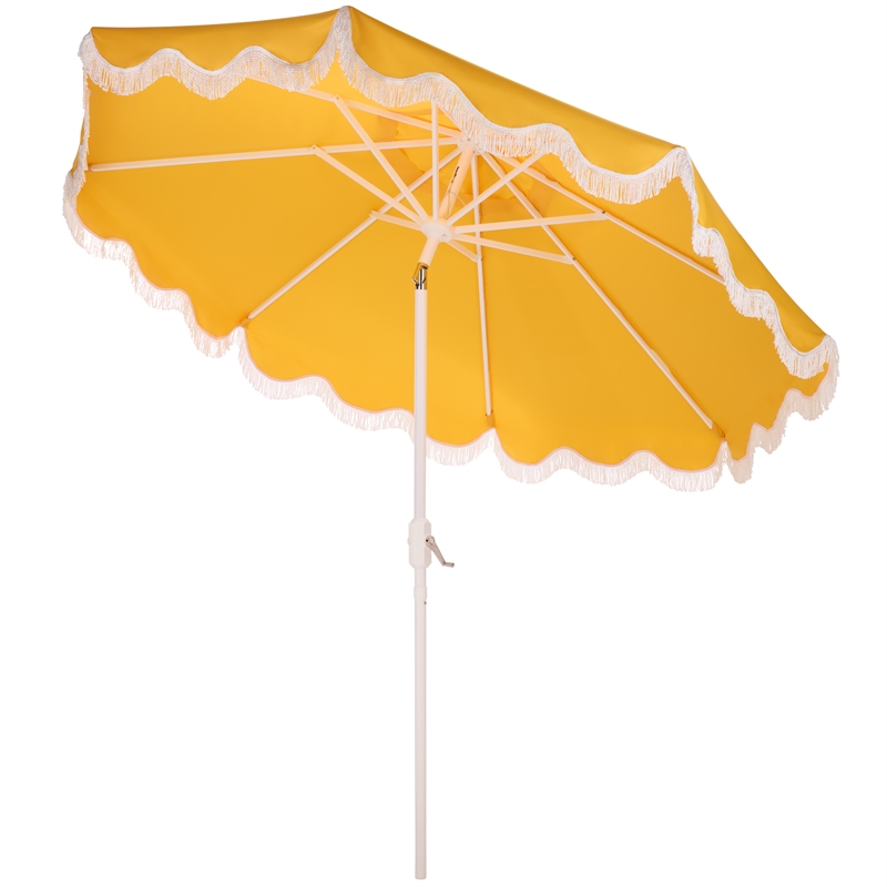 Safavieh Torsa 9 Ft Metal and Fabric Crank Umbrella in Yellow / White