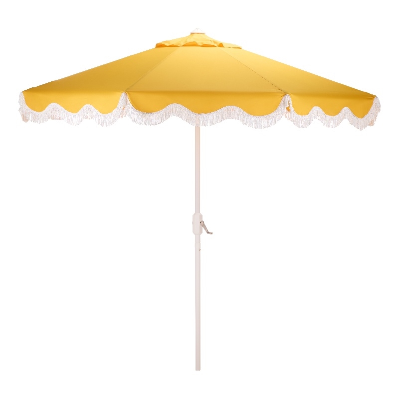 Safavieh Torsa 9 Ft Metal and Fabric Crank Umbrella in Yellow / White