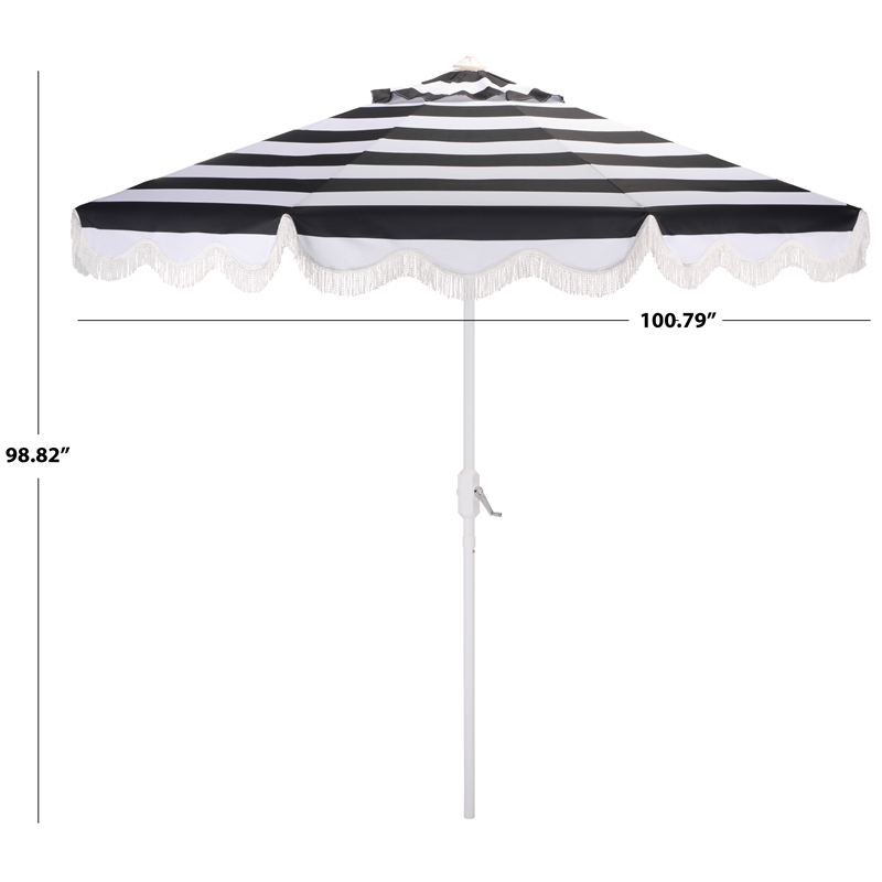 Safavieh Lucerna 9 Ft Metal and Fabric Crank Umbrella in Black / White