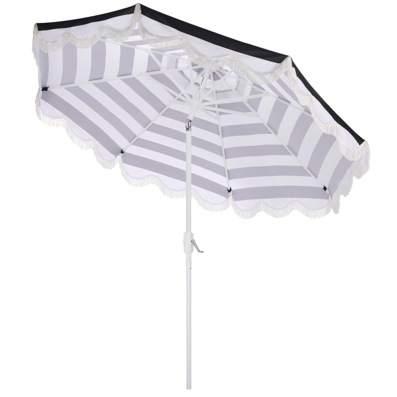 Safavieh Lucerna 9 Ft Metal and Fabric Crank Umbrella in Black / White