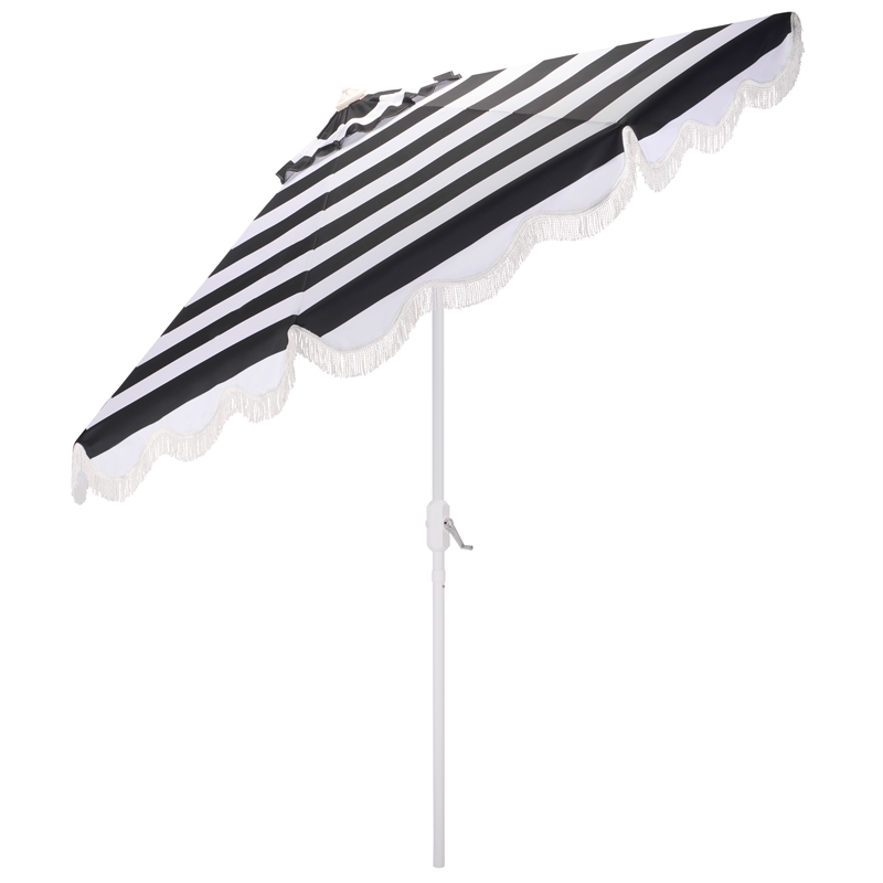 Safavieh Lucerna 9 Ft Metal and Fabric Crank Umbrella in Black / White