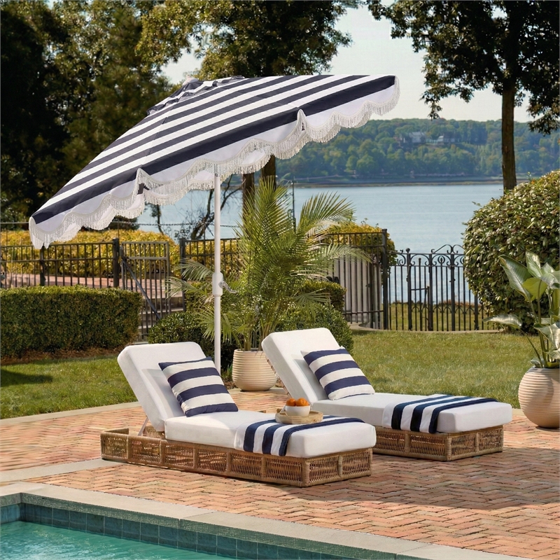 Safavieh Lucerna 9 Ft Metal and Fabric Crank Umbrella in Navy  / White