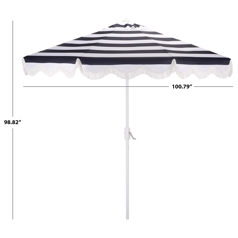 Safavieh Lucerna 9 Ft Metal and Fabric Crank Umbrella in Navy  / White