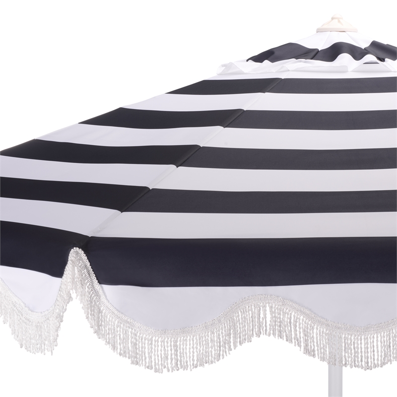 Safavieh Lucerna 9 Ft Metal and Fabric Crank Umbrella in Navy  / White